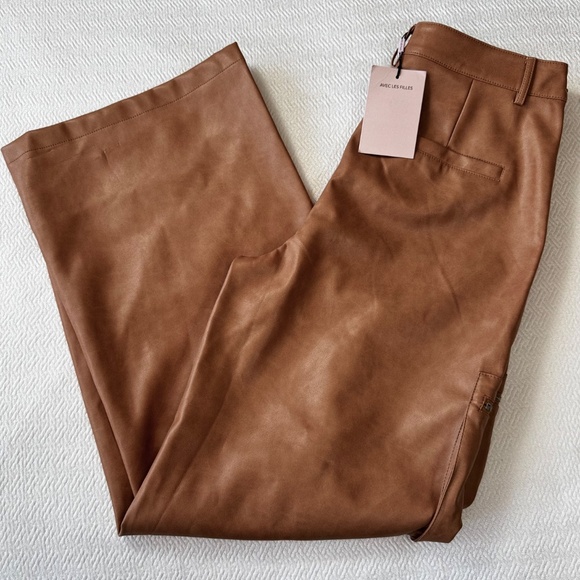 NWT Avec Les Filles High Rise Vegan Leather Wide Leg Cargo Pants Women Sz M - Picture 2 of 14